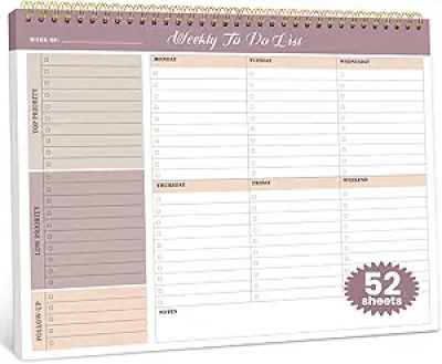 Weekly To Do List Notepad 8.5x11 - 52 Undated Sheets Planner for Office & Home