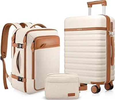 UKEIN 3-Piece Luggage Set with Carry On 20in Suitcase & Backpack - TSA Lock