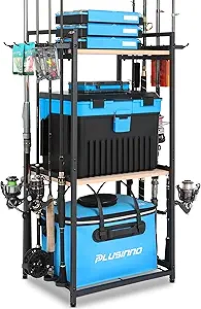 PLUSINNO 3 Tier Fishing Rod Holder - Store 8 Rods & Tackle Gear
