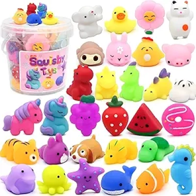 30 Pack Mochi Squishy Toys - Stress Relief Fidget Toys for Kids & Party Favors