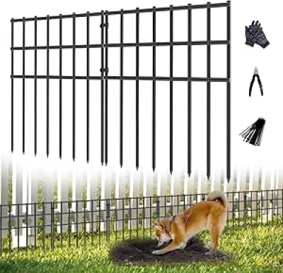 25 Pack 17in Garden Animal Barrier Fence - No Dig Rustproof Metal Fencing for Dogs & Rabbits