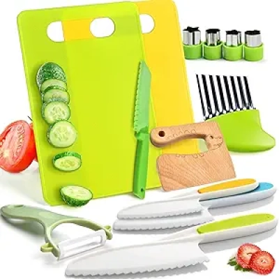 13-Piece Montessori Kitchen Toys Set - Safe Kids Cooking Knives & Toddler Cutting Tools