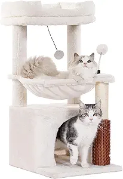 32" Cat Tree for Large Cats with Hammock & Scratching Posts - Beige