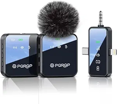 PQRQP 3 in 1 Wireless Microphone for iPhone & Android - 328ft Range, 18H Battery
