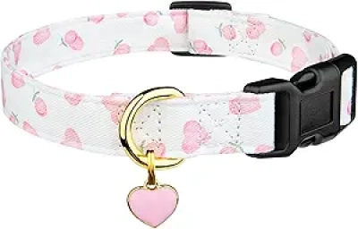 Cute Cotton Dog Collar - Handmade Pink & White Heart Pattern for Small Dogs