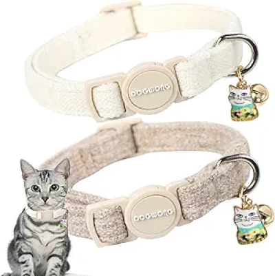 2 Pack White Hemp Cat Collars with Breakaway Safety Buckle & Bell