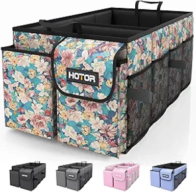 HOTOR Trunk Organizer for SUVs & Sedans - Foldable Car Storage with 2 Compartments