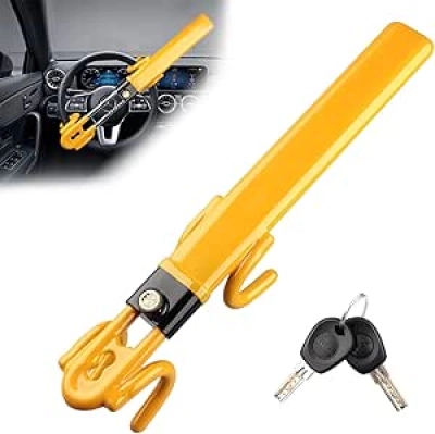 Heavy Duty Steering Wheel Lock - Anti-Theft Car Device with Double Hooks
