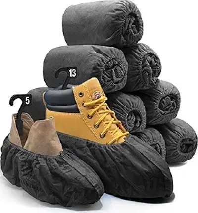 Premium Extra Large Disposable Boot Covers XL - Non-Slip Black Shoe Protectors (110 Pack)