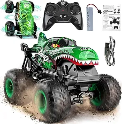 BEZGAR Remote Control Monster Truck Toys for Kids 4-7 | 360° Spin RC Car with LED Lights & Music