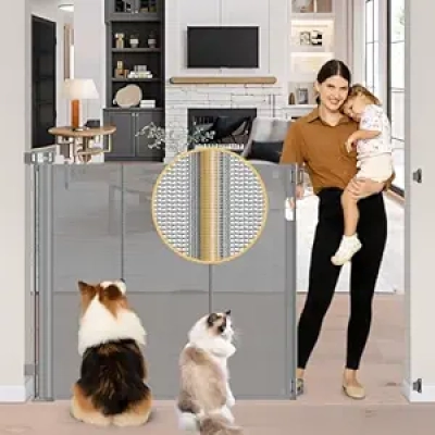 42" Extra Tall Retractable Dog Gate 55" Wide - Anti-Escape Pet & Baby Gate for Stairs & Decks