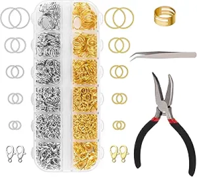1200 Pc Jump Rings Jewelry Making Kit with Tools - Silver & Gold Clasps