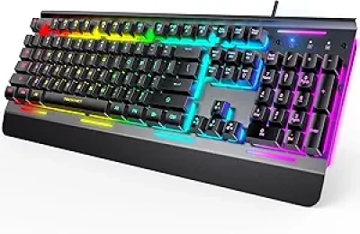 TECKNET Gaming Keyboard - RGB Backlit USB Wired Keyboard with Quiet Switches