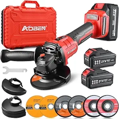 AOBEN 21V Cordless Angle Grinder 4-1/2 inch - Brushless Motor, 2 Batteries & Charger
