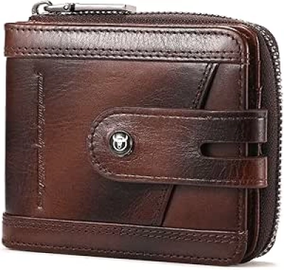 BULLCAPTAIN Genuine Leather Men's Wallet with RFID Blocking & 14 Card Slots