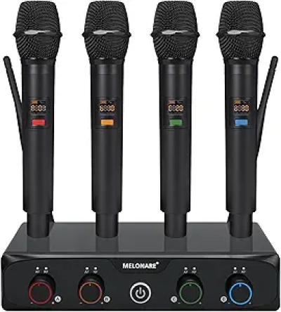 4-Channel UHF Wireless Microphone System - 200ft Range, 4x10 Frequencies for Karaoke, DJ & Church