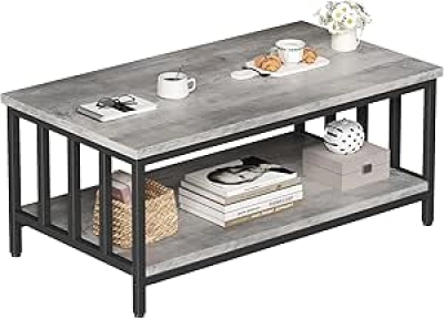 Modern Farmhouse Coffee Table with Storage - 39" Grey Wash Living Room Furniture