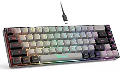 65% Gaming Keyboard Wired Backlit - Compact 68 Key Mechanical Feel Keyboard for PC