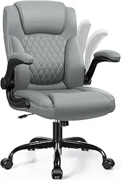 Ergonomic PU Leather Office Chair with Lumbar Support & Flip-Up Armrests for Small Spaces