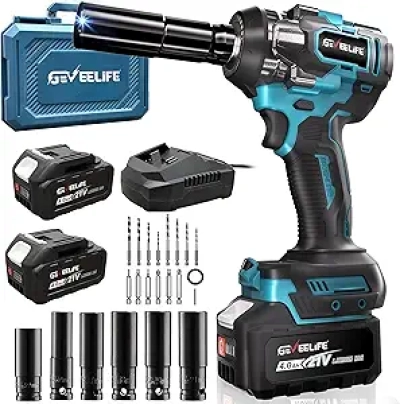 650N.m Brushless Cordless Impact Wrench 1/2" - 3300RPM Power Driver with 2x4.0Ah Battery & Sockets