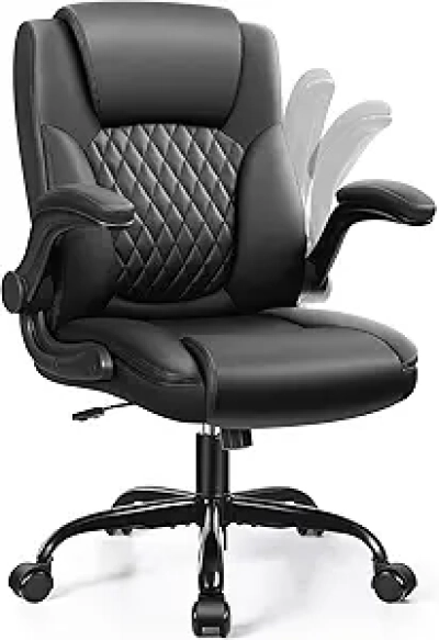 Ergonomic PU Leather Office Chair with Lumbar Support & Flip-Up Armrests