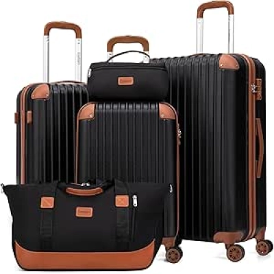 5 Piece Luggage Set with Spinner Wheels & TSA Lock - Hard Case Suitcases