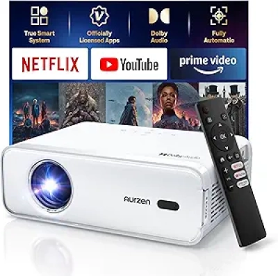 Aurzen EAZZE D1 Smart Projector 1080P - Netflix Licensed, Auto Focus, Dolby Audio