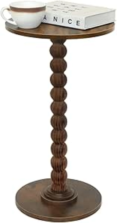 Round Side Table 11.8" - Modern Accent Nightstand for Small Spaces | Rustic Brown Wood