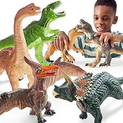 JOYIN Big Dinosaur Toys for Toddlers - 6 Piece Jumbo Soft Figures with Educational Book
