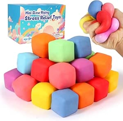 24 Pack Slow Rising Stress Cubes - Squishy Fidget Toys for Anxiety Relief