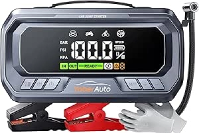 YaberAuto 12-in-1 Jump Starter with Air Compressor 8000A - 65W Fast Charging