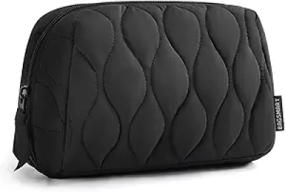 BAGSMART Black Makeup Bag - Travel Cosmetic Organizer with Wide Opening & 3 Pockets