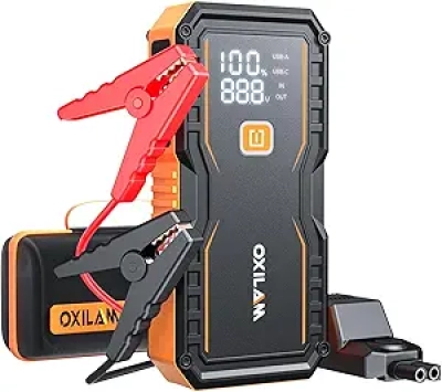 OXILAM 6000A Jump Starter - Portable Car Battery Jumper with Power Bank & LED Light