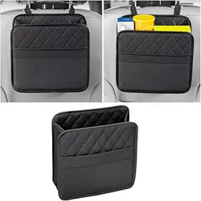 Mandark Car Seat Back Organizer - PU Leather Auto Storage with 3 Pockets