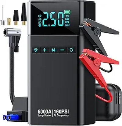 6000A Car Battery Jump Starter with Air Compressor - 10-in-1 Portable Power Bank & Tire Inflator