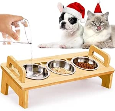 Elevated Tilted Cat Food Bowl Set - 15° Stainless Steel Raised Feeder with Stand