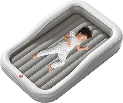 QPAU Inflatable Toddler Travel Bed with Safety Bumpers - Portable Air Mattress for Kids