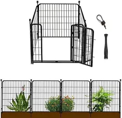 32in Heavy Duty Metal Garden Fence with Gate - 8.9ft Dog Barrier Fence