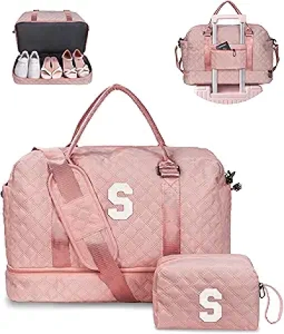 Personalized Initial Duffle Bag - Monogram Weekender Travel Bag with Shoe & Makeup Compartments