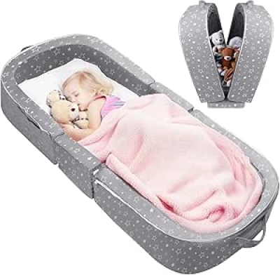 REAWUL Foldable Toddler Travel Bed - Portable Folding Floor Crib with Washable Cover