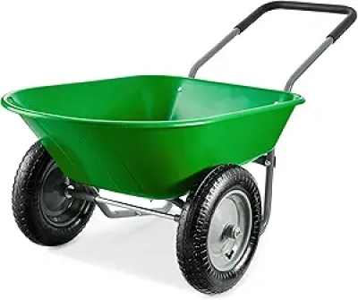 Best Choice Products Dual-Wheel Yard Wheelbarrow - 5 Cu Ft Garden Cart with Stand