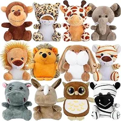 12 Pack 4.5 Inch Mini Stuffed Animals - Plush Keychain Toys & Stocking Stuffers