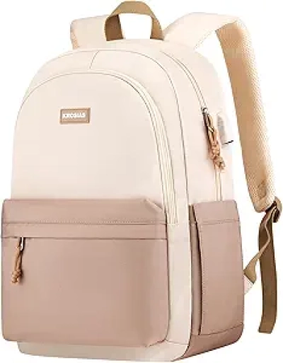Khaki Beige School Backpack for Teens Girls 15.6 Inch Laptop Bag | College Backpacks Women