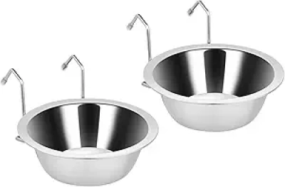 2PCS Hanging Stainless Steel Dog Crate Bowls - No Spill Water & Food Feeder for Small Dogs & Puppies
