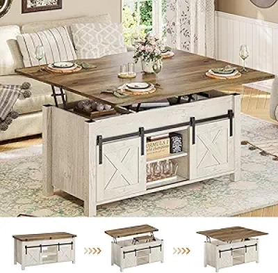 SEDETA 4-in-1 Lift Top Coffee Table with Hidden Storage & Barn Doors