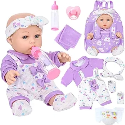 12 Inch Realistic Baby Doll with Flower Backpack - Complete Pretend Play Set for Girls