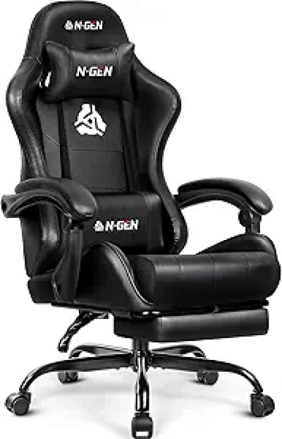N-GEN Gaming Chair with Footrest & Lumbar Support - Ergonomic Recliner for Home Office