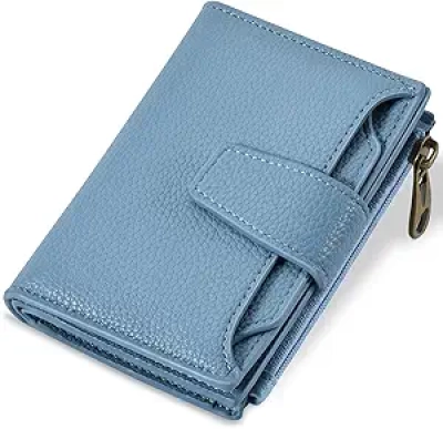 Women's RFID Blocking Compact Wallet - Soft Leather Bifold Card Holder with Coin Pocket
