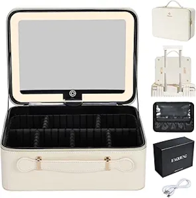 LED Lighted Makeup Case with Mirror - 11.4" Travel Cosmetic Organizer Bag