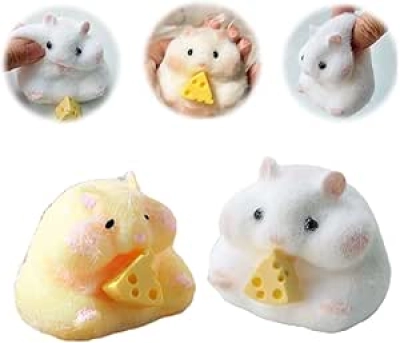 2Pcs 3 Inch Squishy Hamster Toys - Stress Relief Fidget Squeeze Toys for Kids & Adults